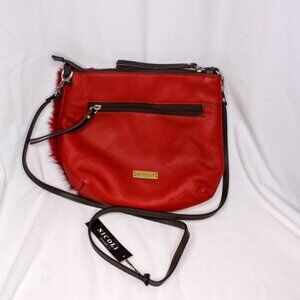 Nicoli Shoulder Bag Purse Red Leather Fur NWT